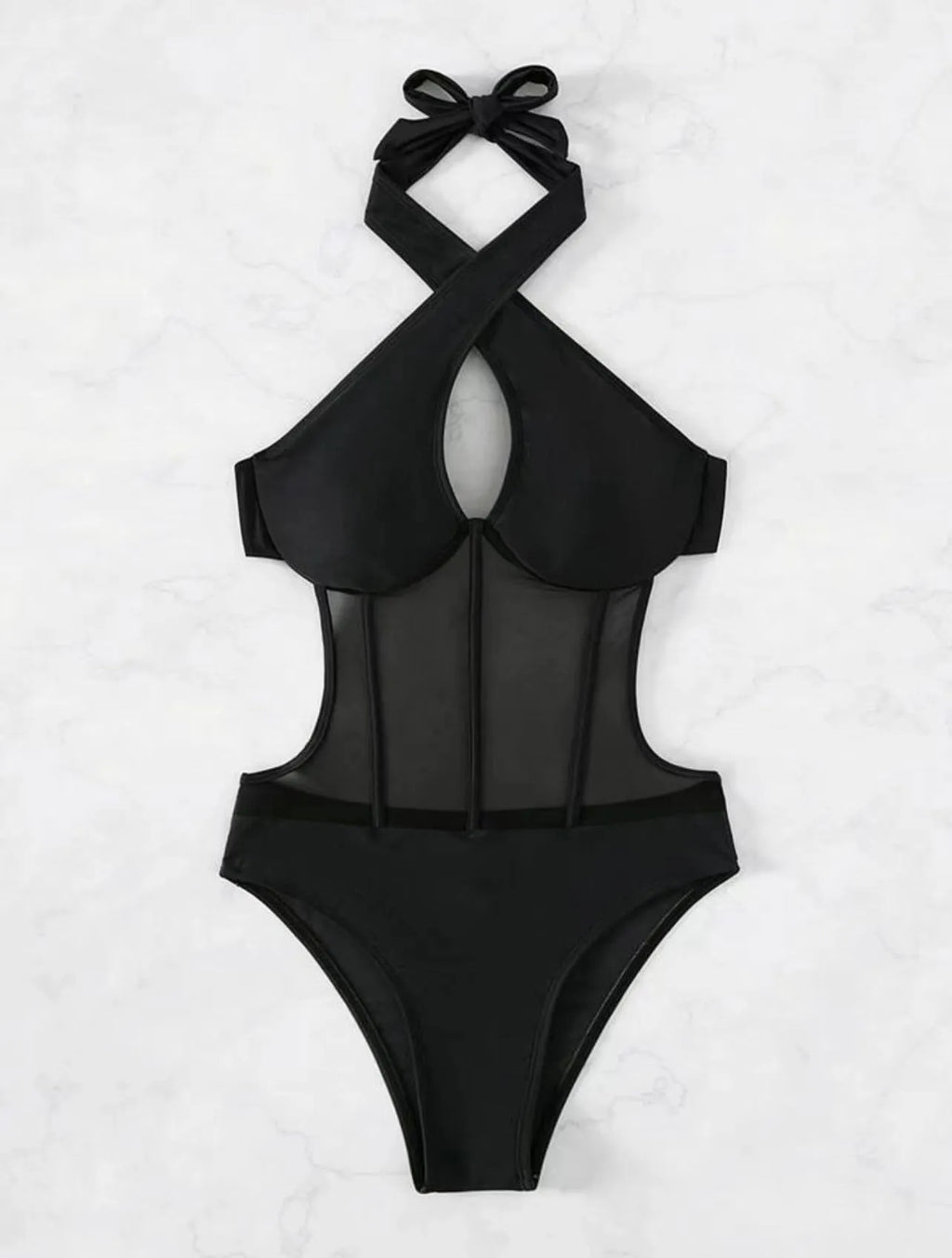 Ladies one-piece swimsuit bikini in black, rose red, or green colours with nylon spandex fabric