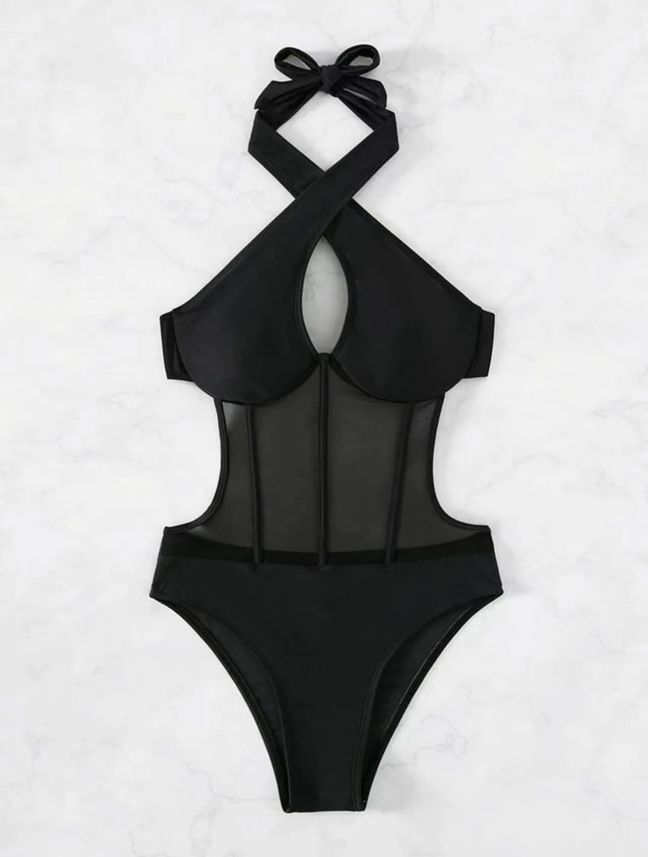 Ladies one-piece swimsuit bikini in black, rose red, or green colours with nylon spandex fabric