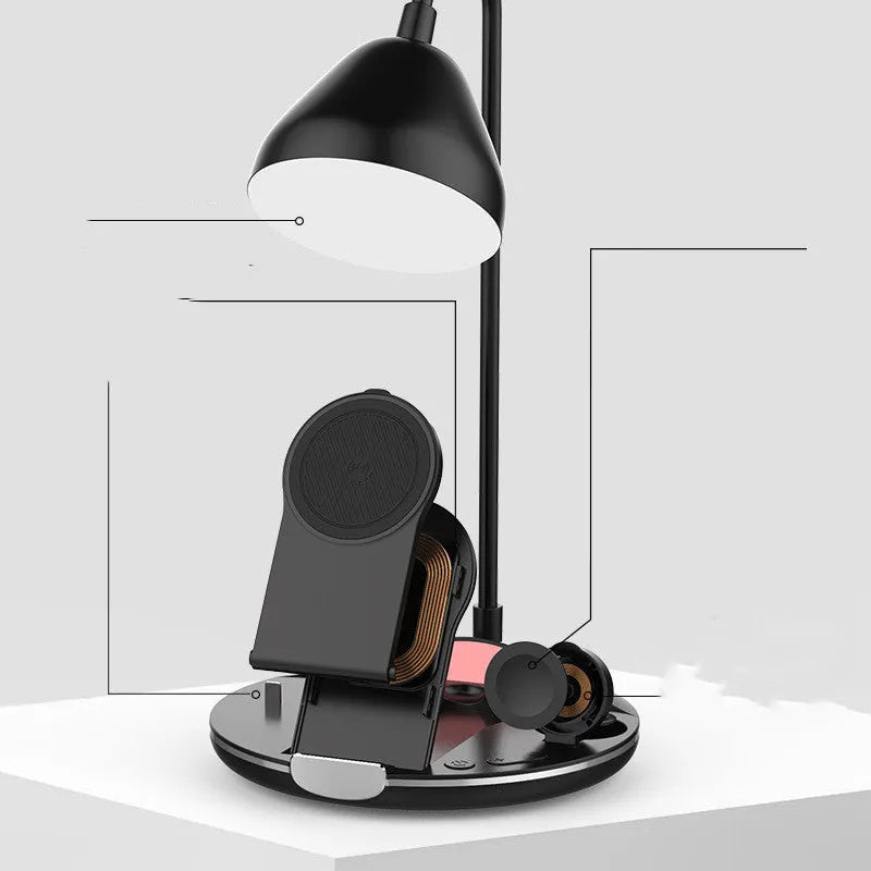 Black and white magnetic folding wireless charger with aluminium frame in tri-fold adjustable positions
