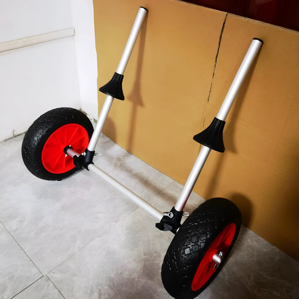 Foldable aluminium kayak beach transport cart with upright pole platform for drift boats