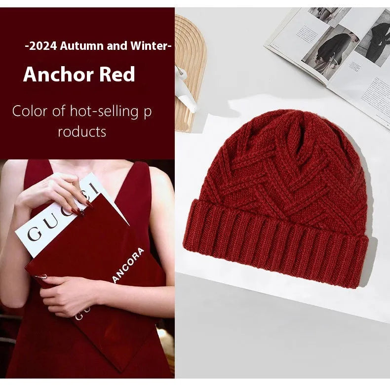 Wool knitted dome crown women's hat in six colour options showing totem patterning detail