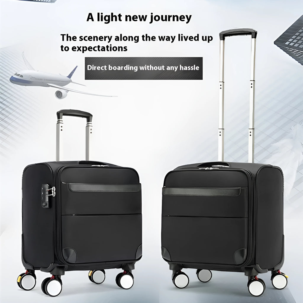 Black 18-inch Oxford cloth business cabin suitcase with retractable handle and universal wheels
