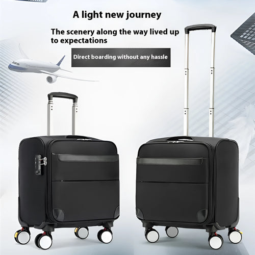 Black 18-inch Oxford cloth business cabin suitcase with retractable handle and universal wheels
