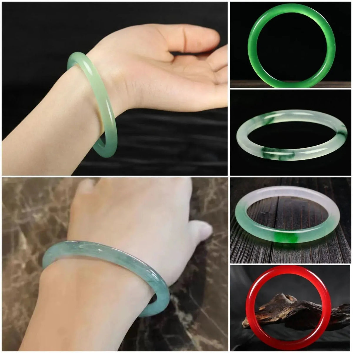 Jade bracelet with floating flower design and auspicious cloud patterns in green colour variation