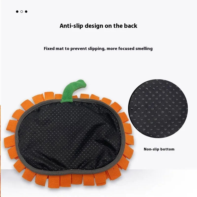 Orange pumpkin-shaped pet smell mat with textured surface for slow feeding and scent training