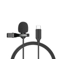 Wired lavalier clip microphone with in-ear monitor headphones and multiple plug options on a white background.