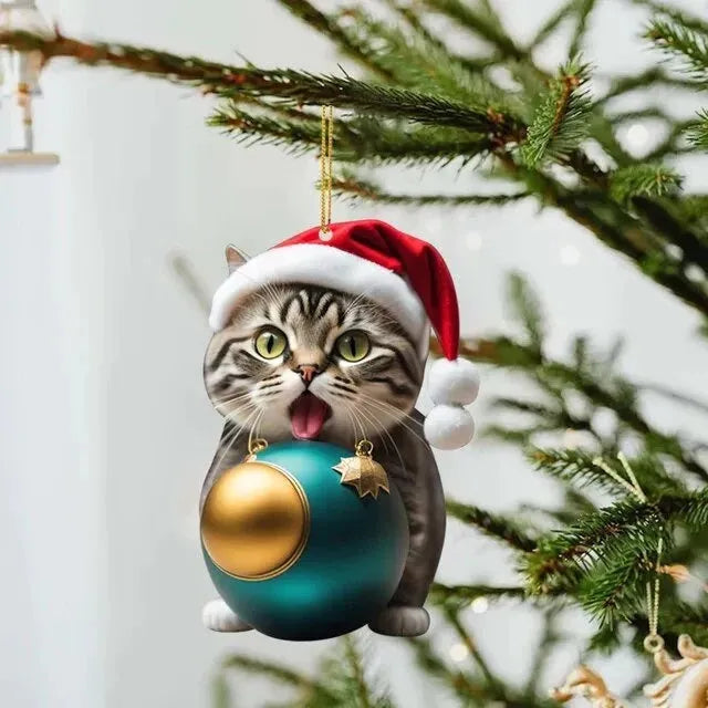 Acrylic cartoon kitty car hanging ornament in festive style for Christmas vehicle interior decoration