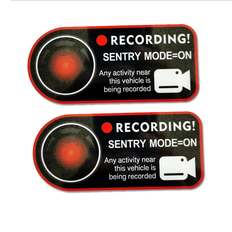 Tesla sentry mode electrostatic warning sticker pair measuring 11x5cm for Model 3 Y S X vehicles