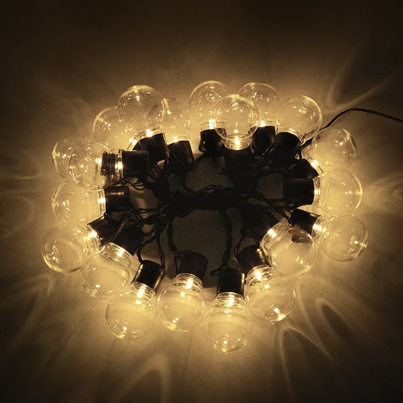10 metre black wire solar decorative lights with 40 lamps in warm white and transparent ball colour options