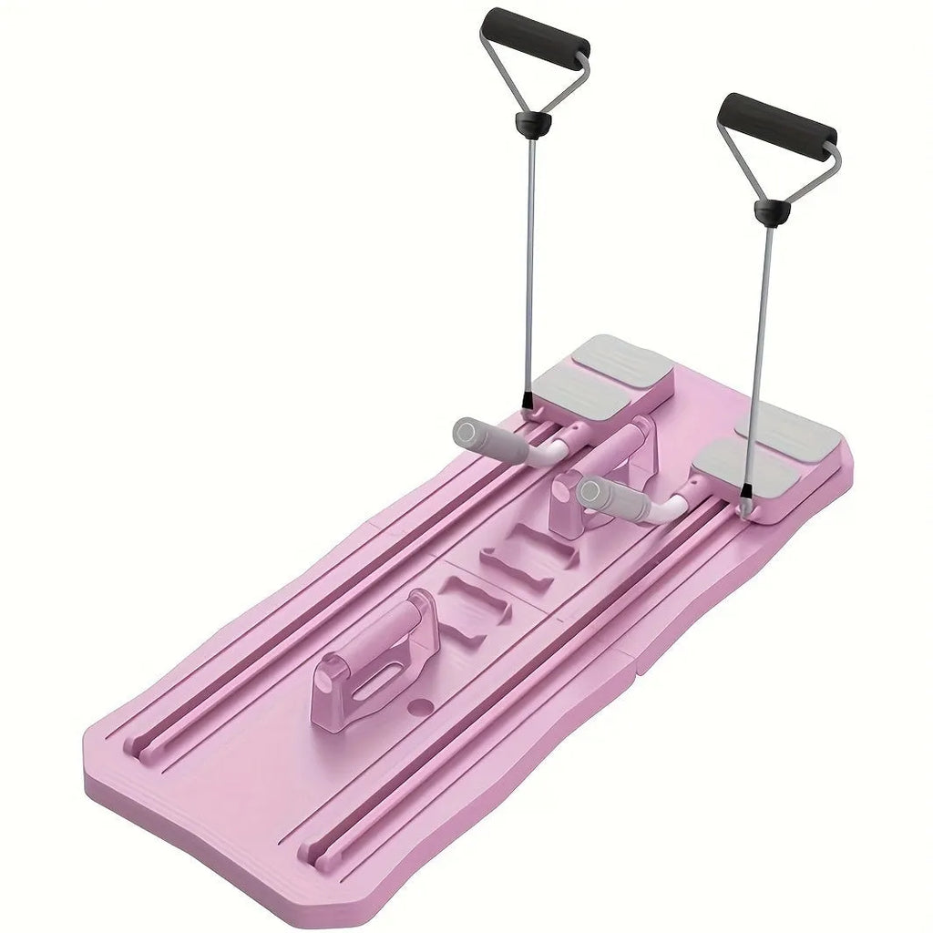 Blue and pink portable ABS supine fitness board with wheel for home core workouts