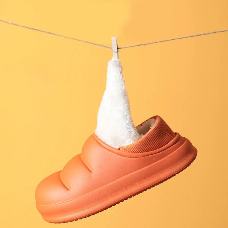 Waterproof EVA couple slippers in various colours with plush lining and non-slip soles
