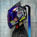 Dirty Braids full-face motorcycle helmet in graphic design, shown in adult sizes for riders.