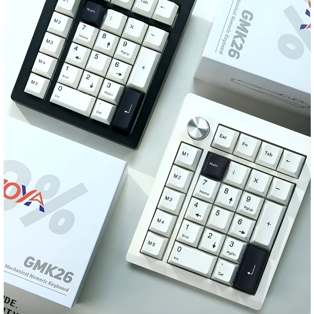 Wireless mechanical keyboard with numeric keypad in black colour showing three connection modes