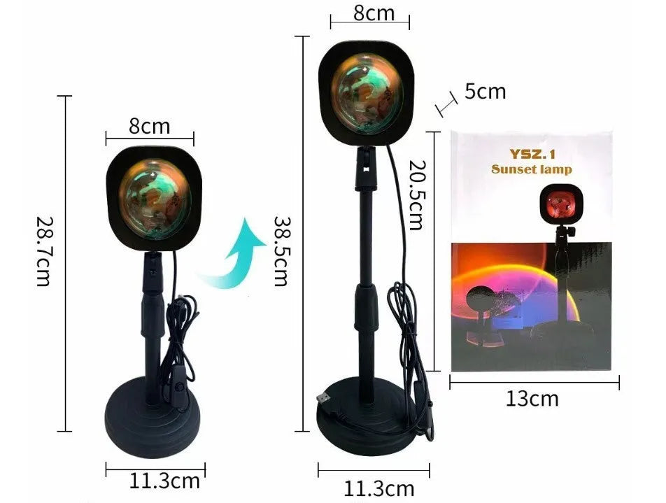 USB rechargeable rainbow sunset projection lamp with push-button control
