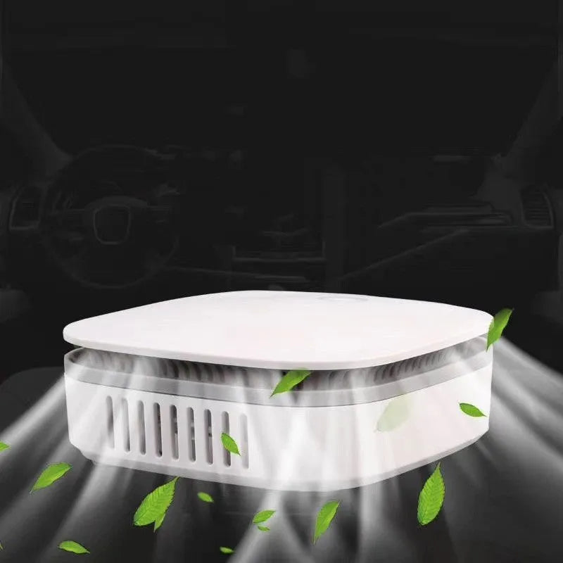 White USB-powered air purifier unit for car and small room use.