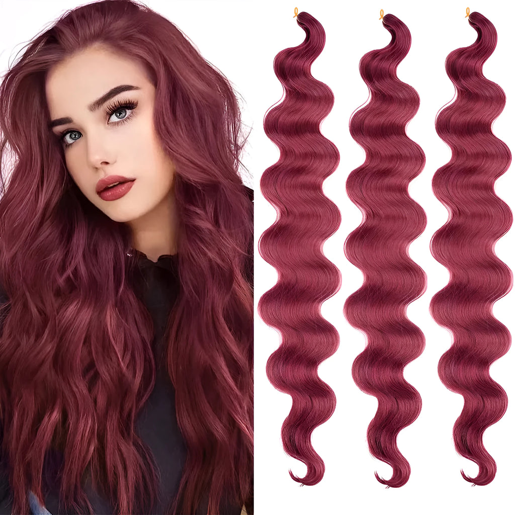 Wine red big wave synthetic wig measuring 24 inches long