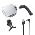 Grey wireless charging car phone holder for folding screen mobiles with AC clip and suction cup mount.