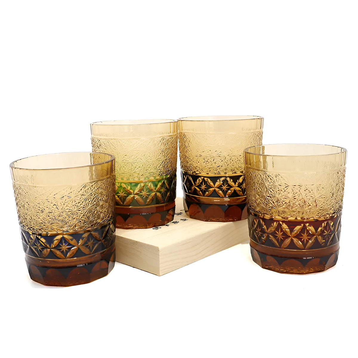Hand carved whiskey crystal glass in Japanese style with amber colour options, single glass