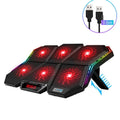 Black and red plastic notebook cooling pad with six fans and USB cable