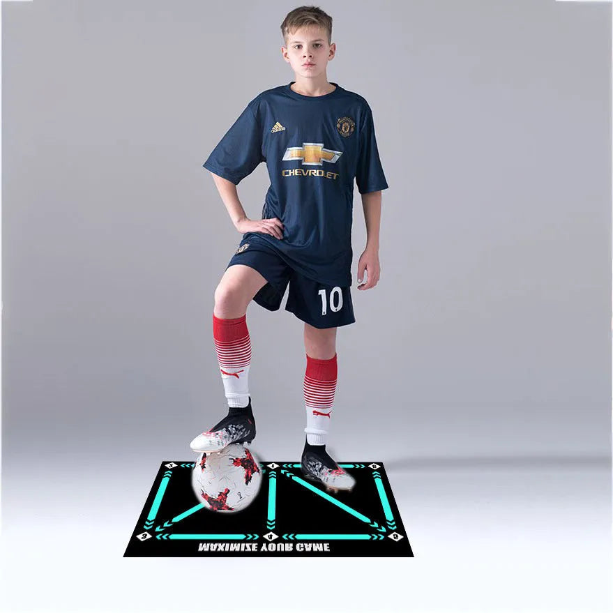 Black football training mat measuring 60 by 90 centimetres for non-slip practice