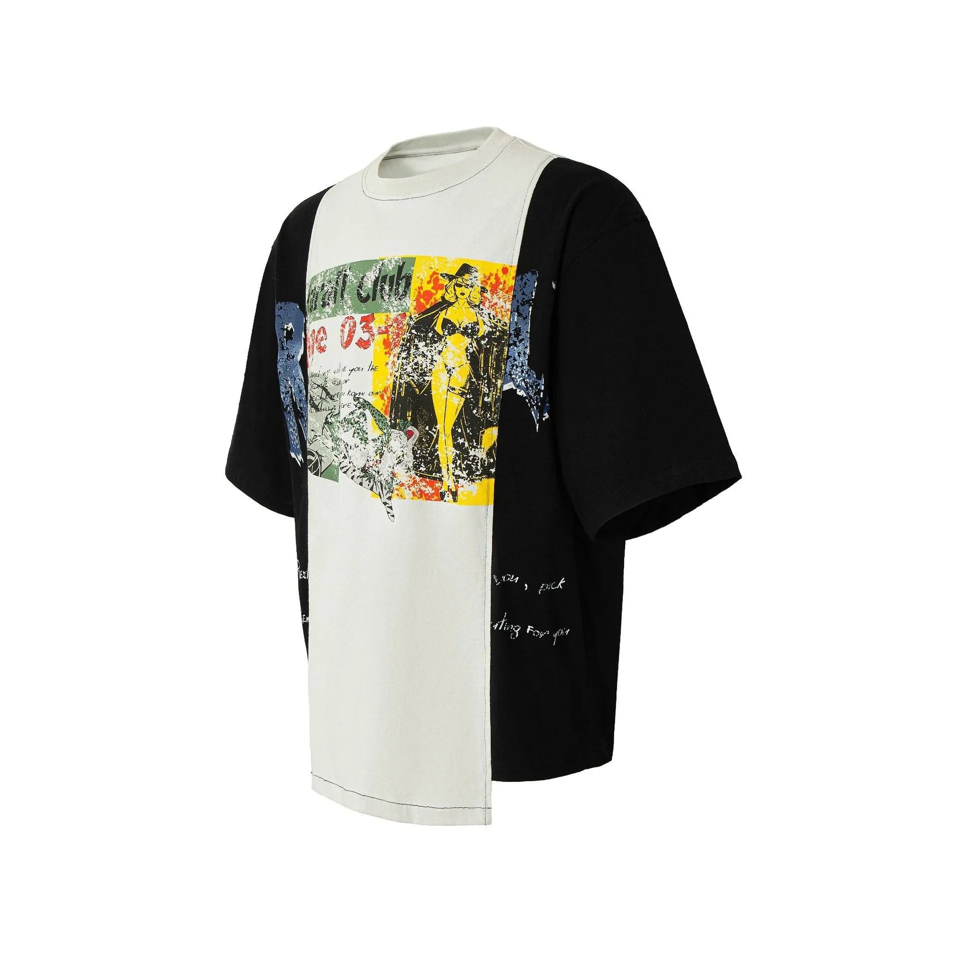 Black and white deconstruction print loose fit cotton blend t-shirt for teenagers