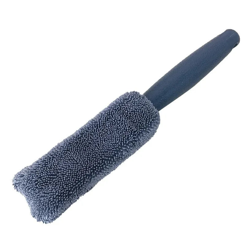 Long handle microfiber car wash tire brush for cleaning alloy wheels and tyre sidewalls