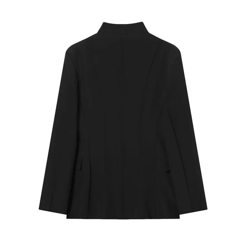 Women's black slim-fit long-sleeved suit jacket in blended polyester, sizes XS to L