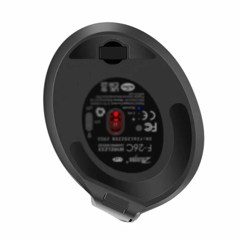 Grey vertical ergonomic mouse with Bluetooth connectivity and self-charging capability