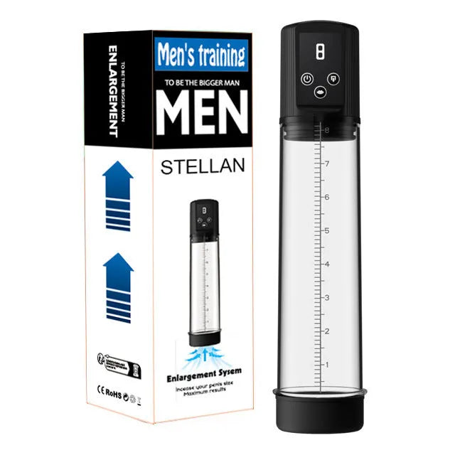 Handheld male masturbator with electric pump, shown in Diqiao Electric Training Pump colour.