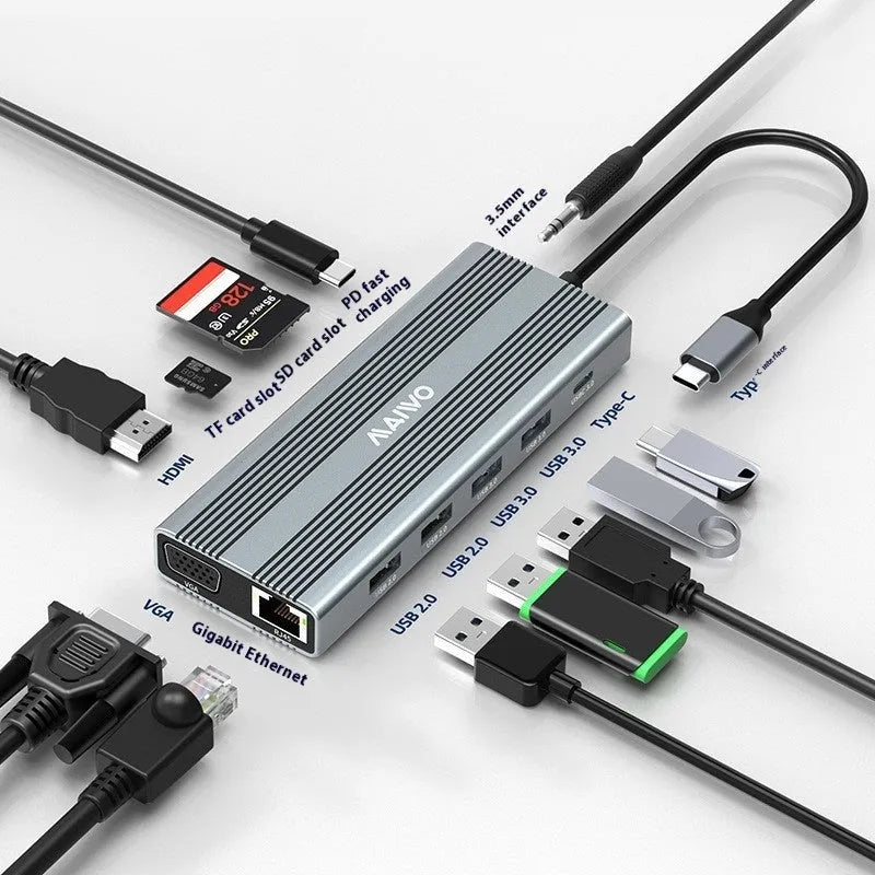 Steam Deck six-in-one docking station with Type-C cable, aluminium shell, HDMI, Ethernet, and USB ports.
