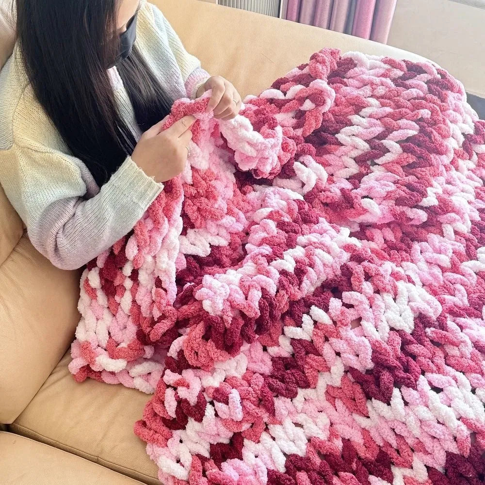 Chenille knitted braided gravity blanket in modern simple style showing textured coarse yarn construction