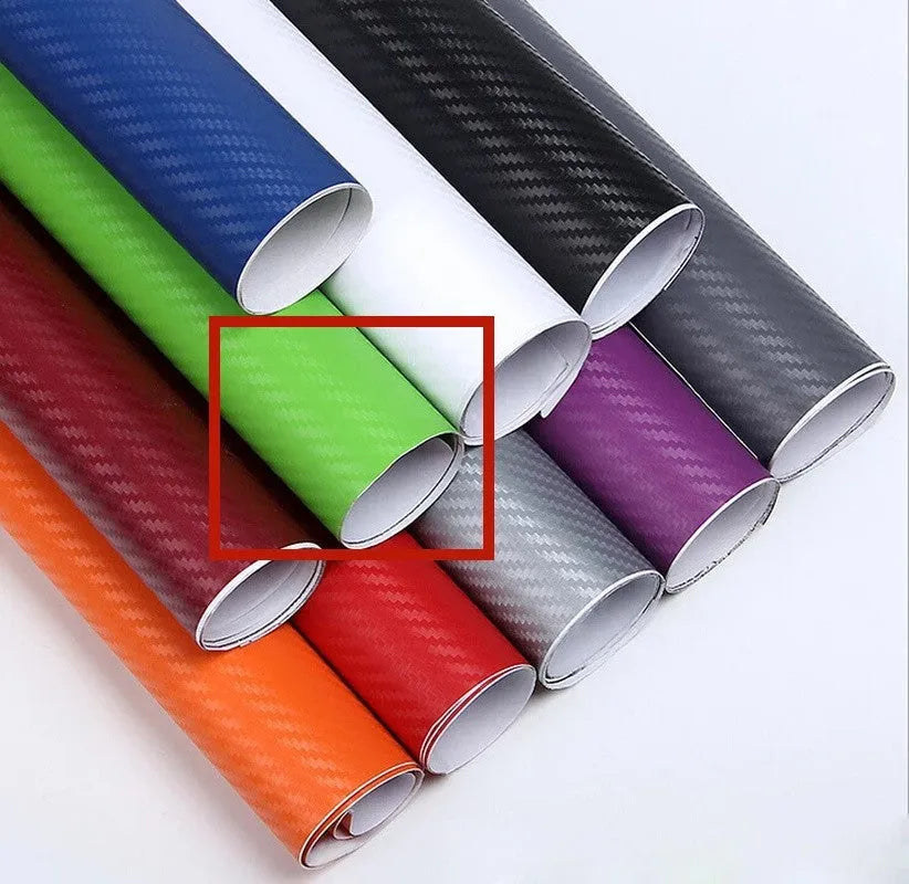 Roll of 3D carbon fibre sticker for car decoration in various colours, measuring 30cm by 127cm