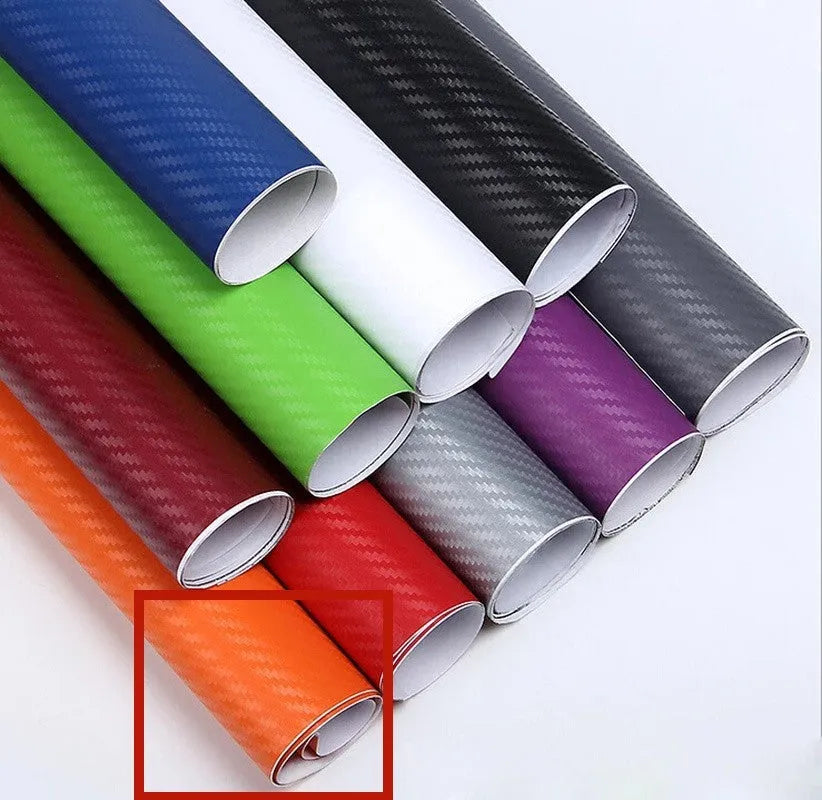 Roll of 3D carbon fibre sticker for car decoration in various colours, measuring 30cm by 127cm
