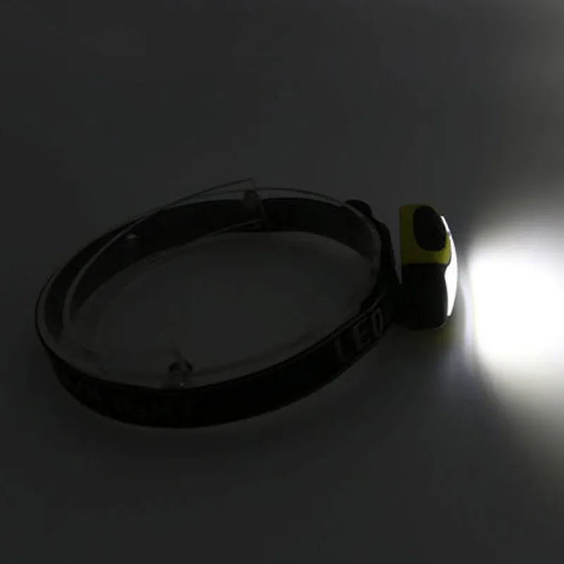 Yellow plastic headlamp with COB light source and adjustable headband