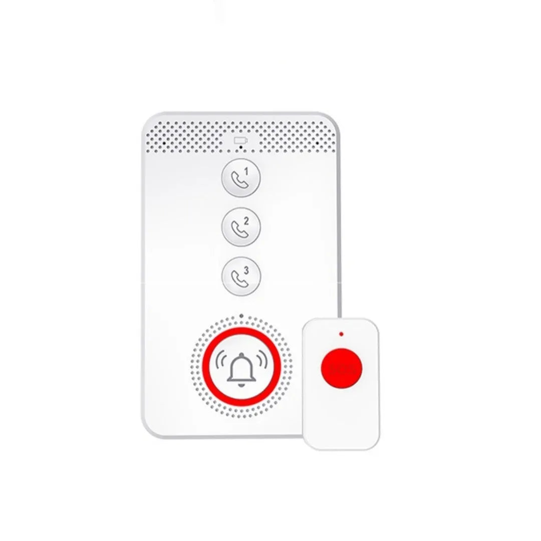 White one-click voice emergency alert device set including one buzzer and three emergency buttons for elderly safety