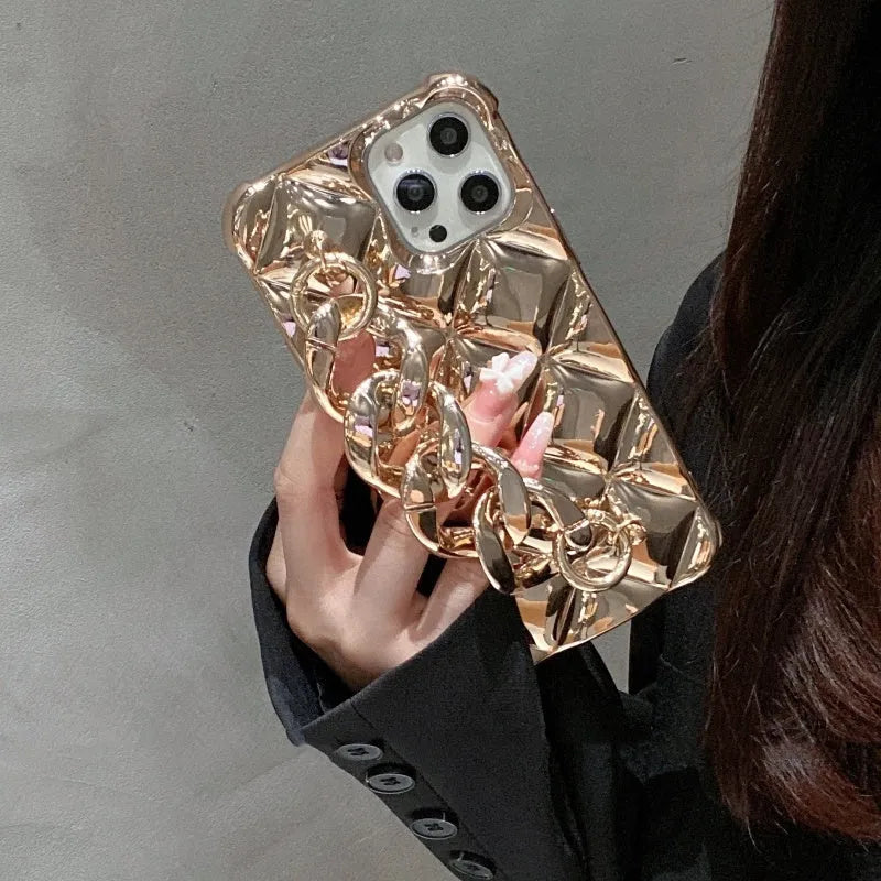 Gold chain fall proof TPU rear cover phone case for compatible iPhone models
