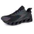 Men's black mesh sports shoes with white sole and round toe lace-up design.