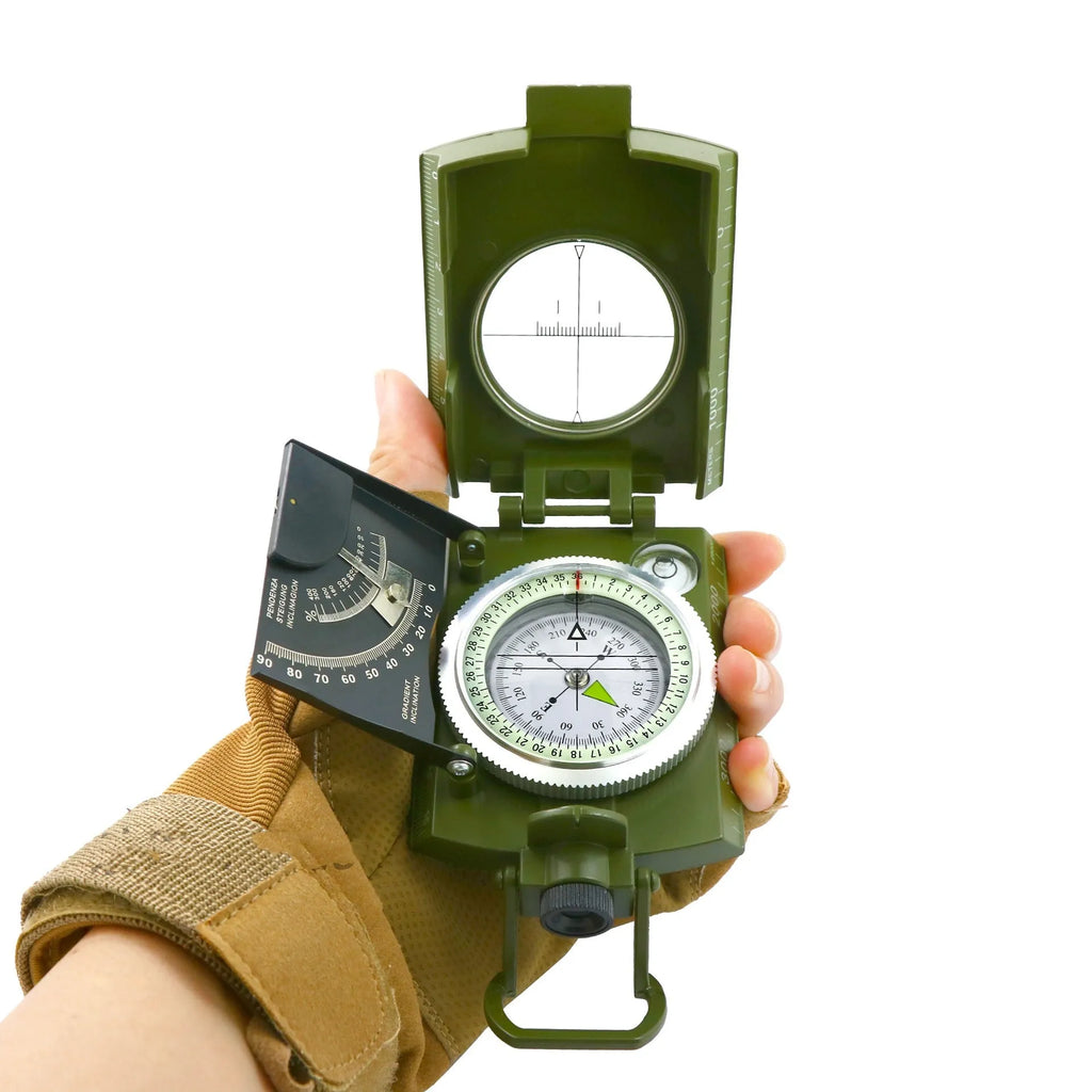 K4074 metal professional outdoor compass with hanging rope, shown with dimensions 10cm by 6.6cm.