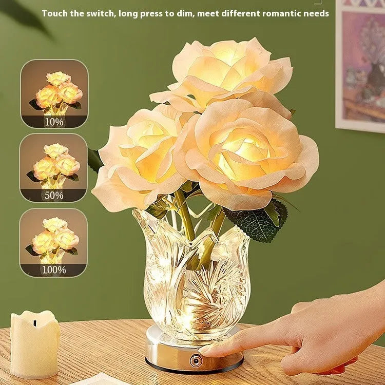 Crystal flowers design USB charging touch control dimming table lamp for bedroom bedside use