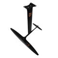 Black carbon fibre hydrofoil surfboard with large aluminium alloy front wing