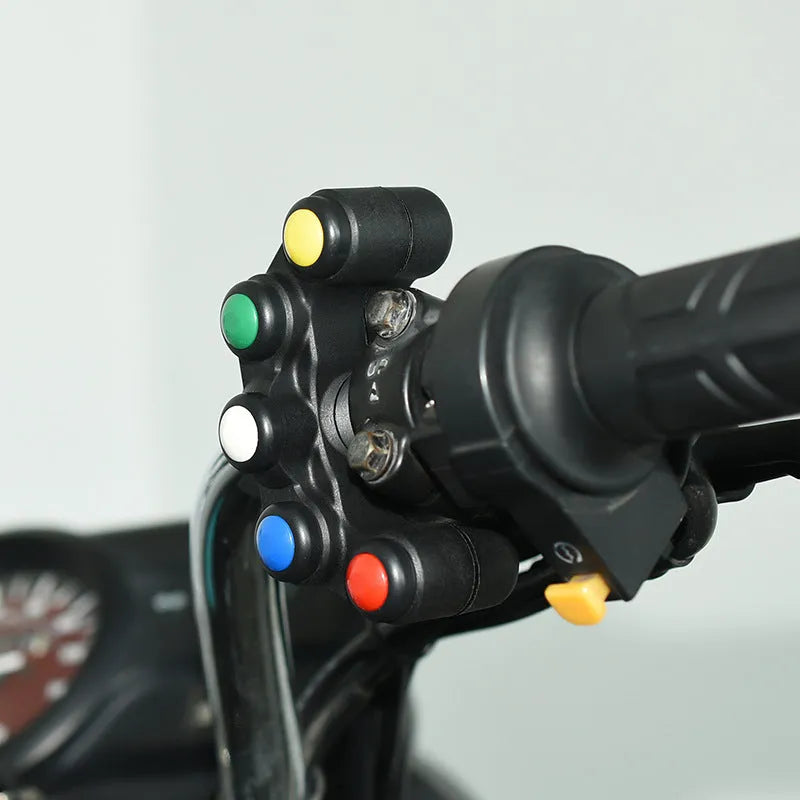 Plastic five-colour five-position vehicle switch with red, yellow, blue, green, white buttons and 52cm cable