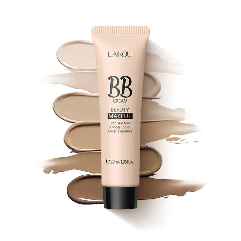 30ml tube of BB cream showing nine shade options from ivory to brown.