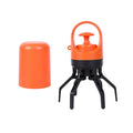 Blue pet pooper scooper claw with integrated bag dispenser for outdoor dog waste clean-up.