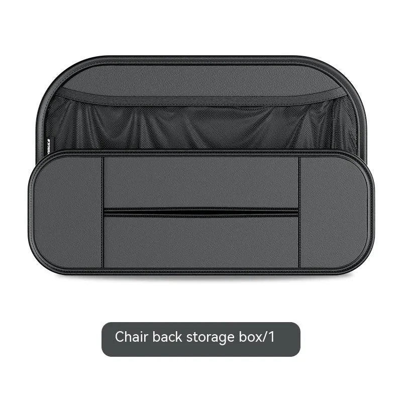 Black leather car seat rear storage bag with adjustable straps showing 36cm organisable space
