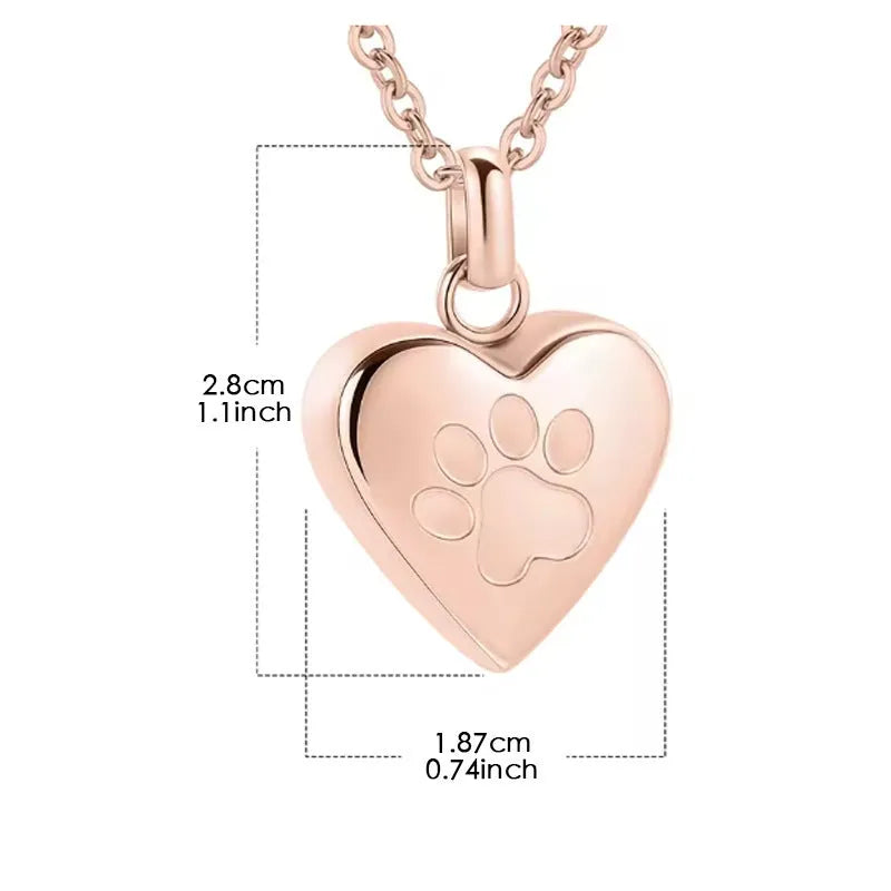 Openable heart-shaped titanium steel casket necklace with paw print design in silver finish