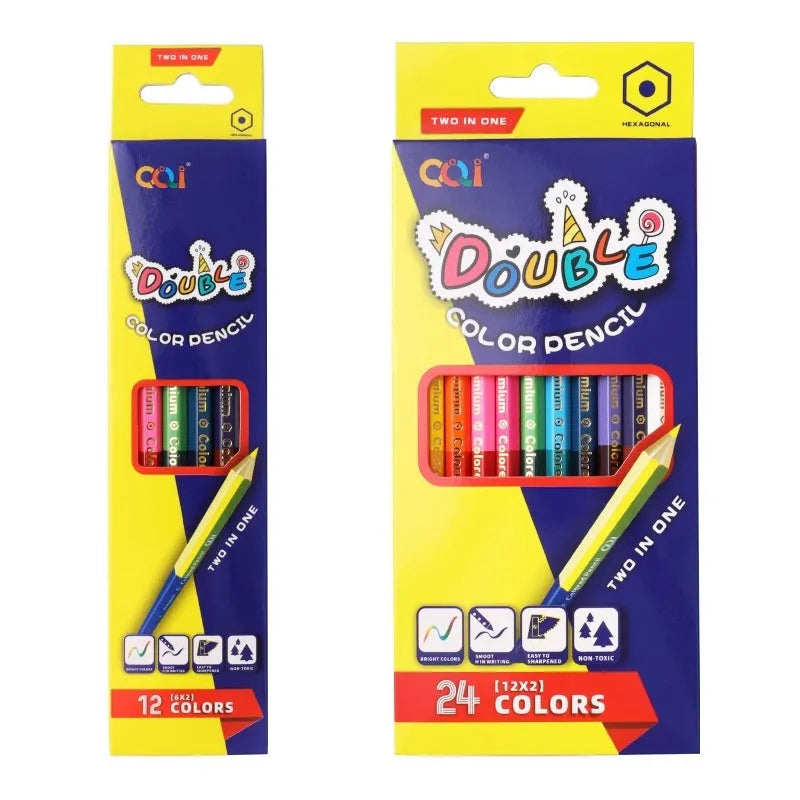 Wooden coloured pencil student studio set with double-head colour lead brush design