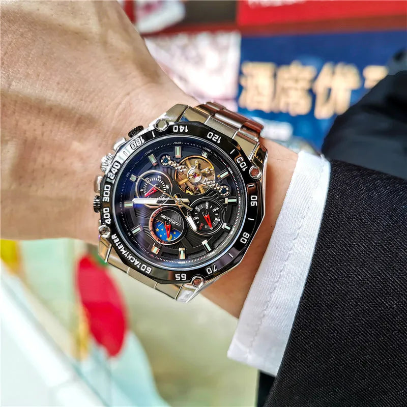 Men's automatic mechanical watch with stainless steel case and mineral glass