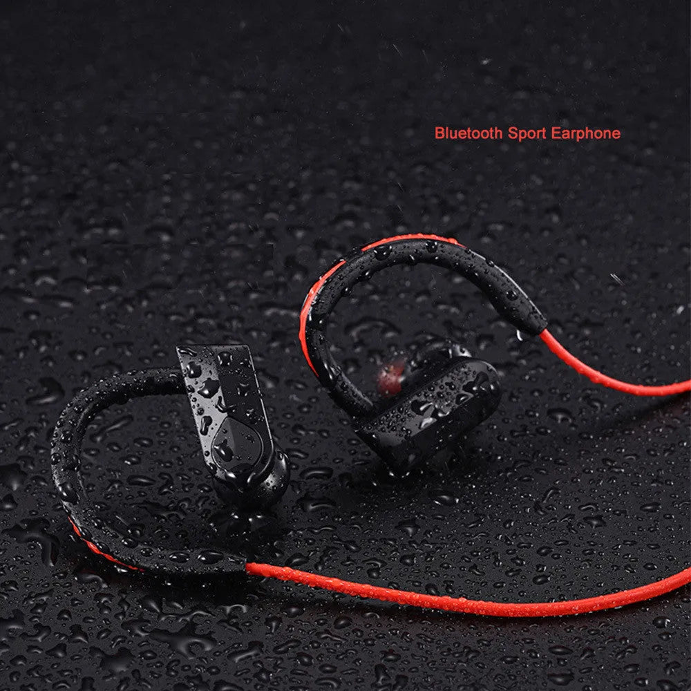 Wireless neckband Bluetooth earphones in black colour showing earpieces and neck-mounted design