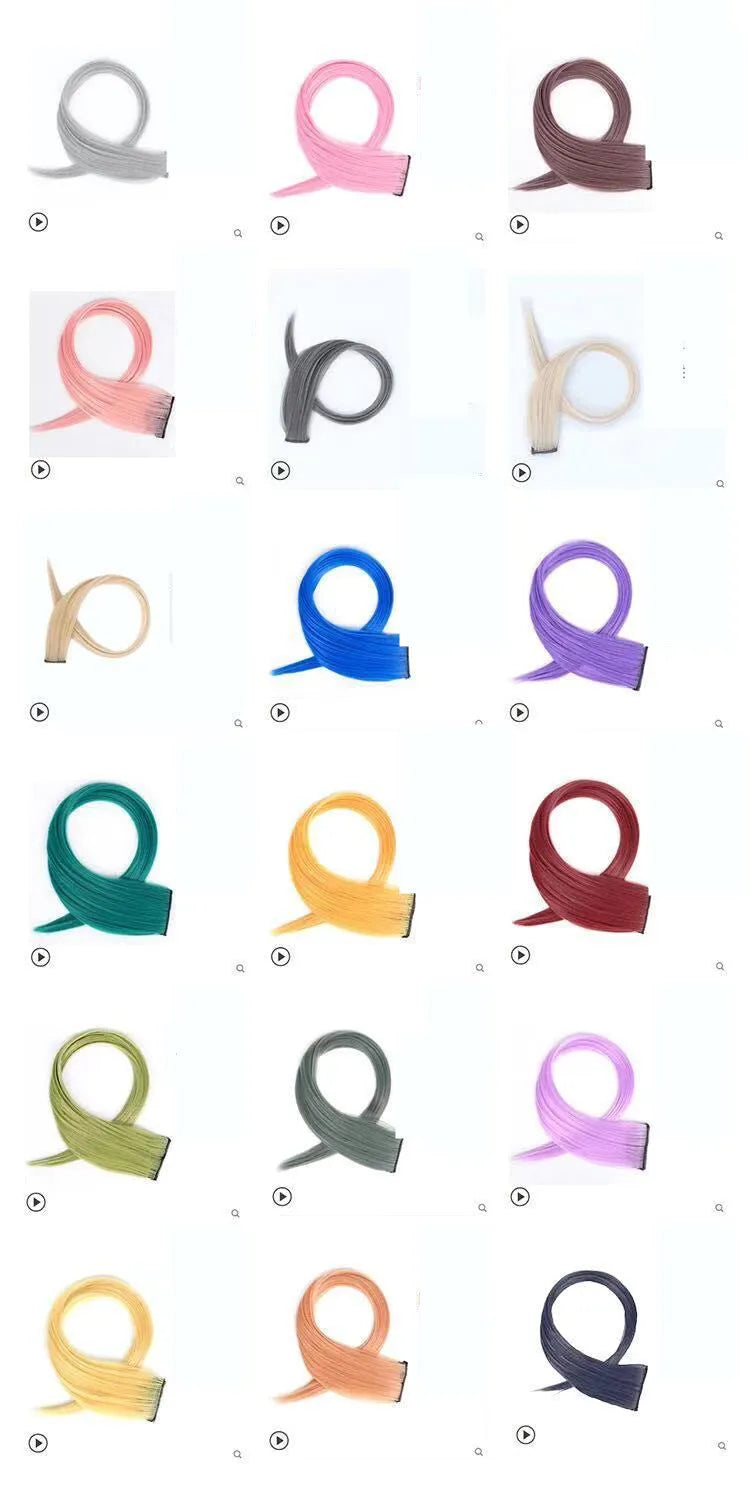 60cm long gradient curly hair wig patch extension in mixed silk material showing vibrant colour options