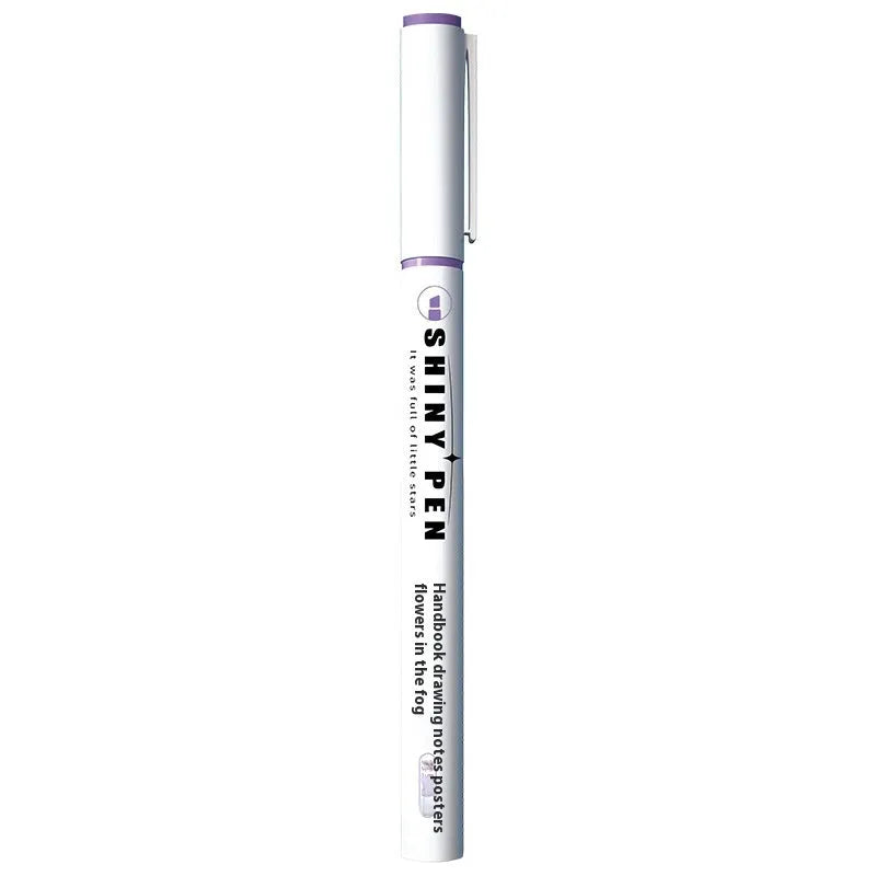 Four glitter fluorescent highlighter pens with 4mm slanted tips in pastel colours including taro and peach shades